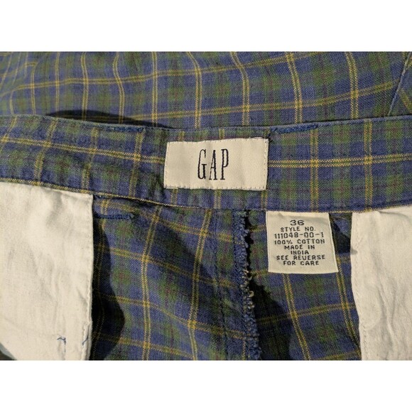 Vintage GAP Mens Pleated Cotton Shorts 36 Blue Green Plaid Preppy 80s Golf - Picture 4 of 4